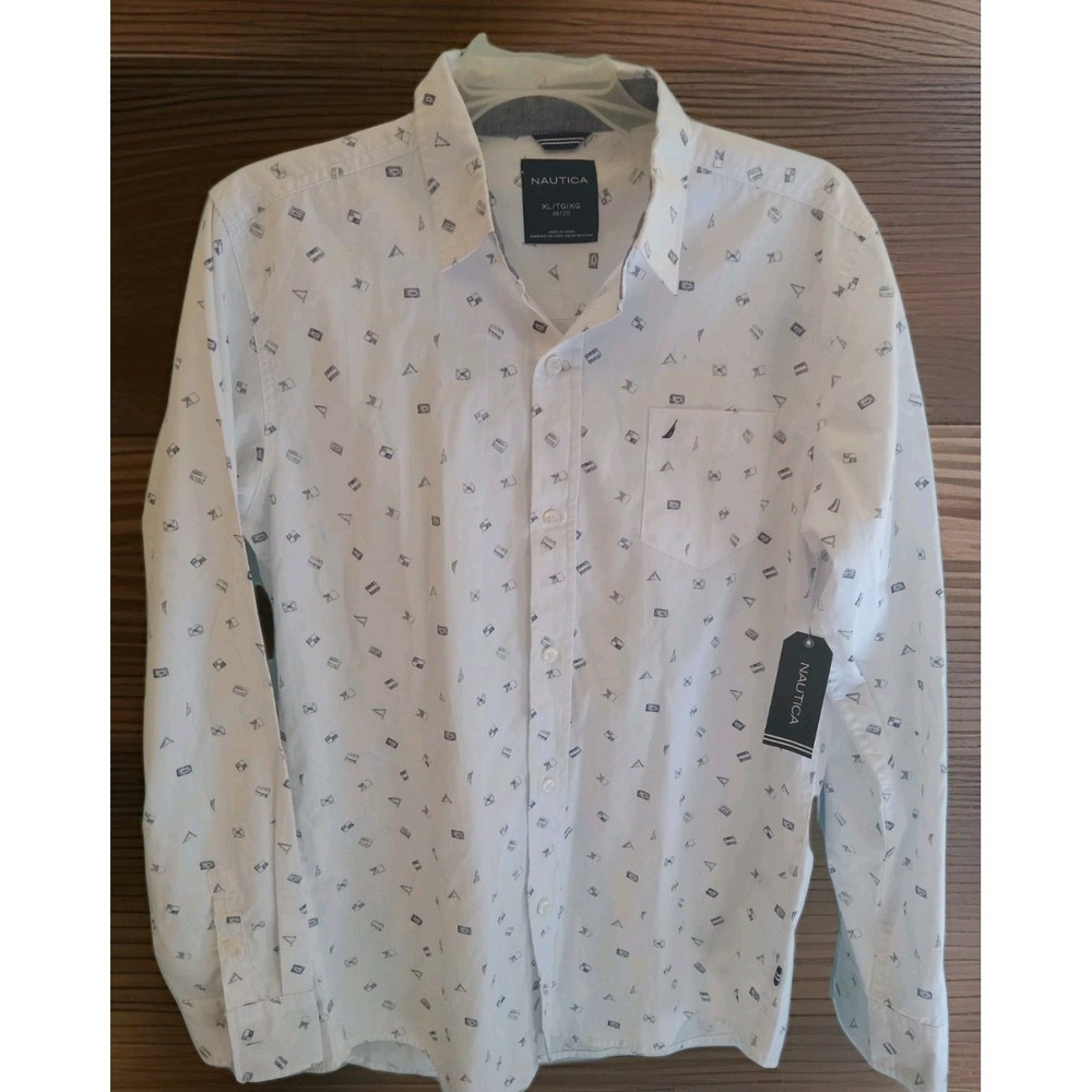 NWT Young Men's‎ Teen Nautica Long Sleeve Button Up Shirt SZ XL 18/20